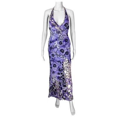 Pre-owned Versace Gianni  F/w 2001 Vintage Appliquéd Cutout Plunged Backless Dress Gown In Purple