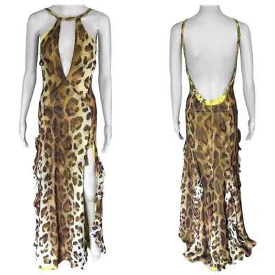 Pre-owned Versace Gianni  F/w 2001 Vintage Plunged Backless Dress Gown In Sand
