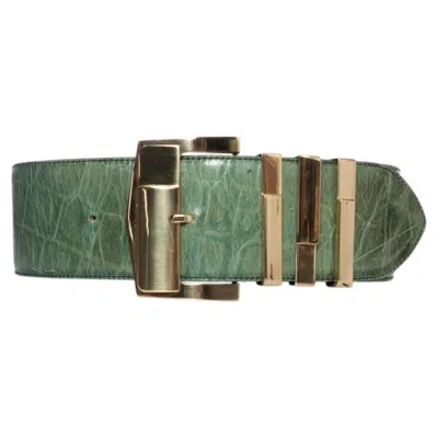 Pre-owned Versace Gianni , Green Croc Stamped Leather Waist Belt