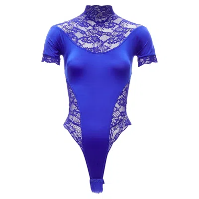 Versace Gianni  Lace Satin Panels Crystal Bodysuit In Blue