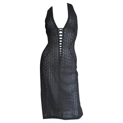 Pre-owned Versace Gianni  Lace Up Halter Dress In Black