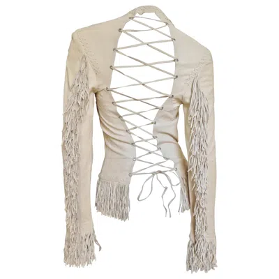 Pre-owned Versace Gianni  Lace-up Leather Jacket S/s 2002 In Sand