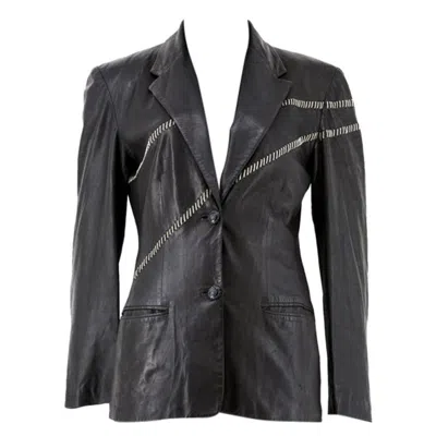 Pre-owned Versace Gianni  Leather Blazer With Chain Stitching In Black