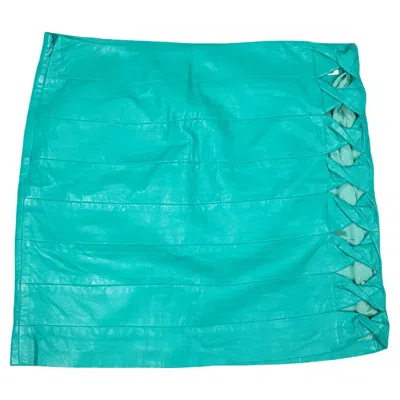 Pre-owned Versace Gianni  Leather Cut Out Twisted Mini Skirt, C. 1990s In Blue