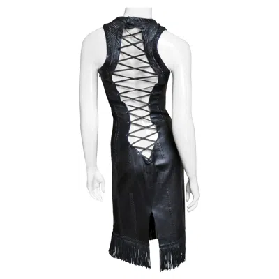 Pre-owned Versace Gianni  Leather Lace Up Dress S/s 2002 In Black