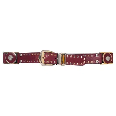 Pre-owned Versace Gianni , Leather Studded Medusa Belt In Brown