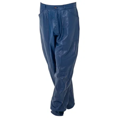 Pre-owned Versace Gianni  Low Waist Blue Leather Trousers