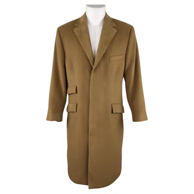 Pre-owned Versace Gianni  M Olive Green Wool Suede Notch Lapel Hidden Placket Coat
