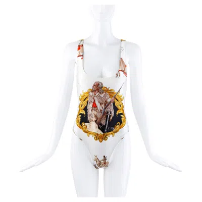 Pre-owned Versace Gianni  Mare 1992 Buffalo Bill Native American Theme Swimsuit Bodysuit 44 In Gray