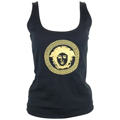 Pre-owned Versace Gianni  Mare Embroidered Gold "medusa" Black Tank Top