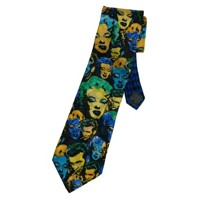 Pre-owned Versace Gianni  Marilyn & James Dean Print Silk Neck Tie In Black