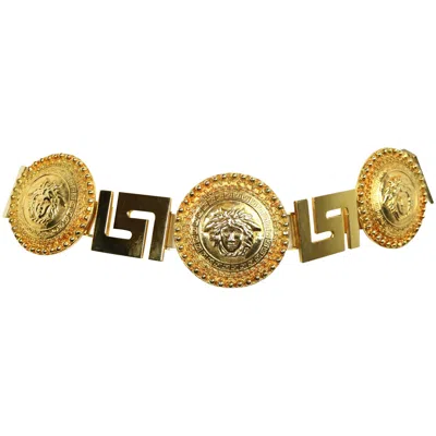 Pre-owned Versace Gianni  Medusa Gold Chain Belt In Brown