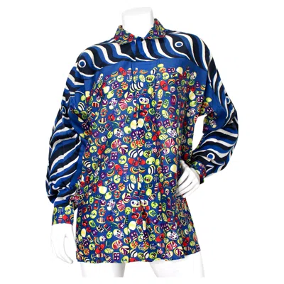 Pre-owned Versace Gianni  Multicolor Print Cotton Button-up Shirt Circa 1990s In Purple