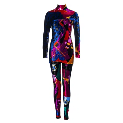 Pre-owned Versace Gianni  Multicoloured Velvet Mini Dress And Leggings Set, Fw 1992 In Black