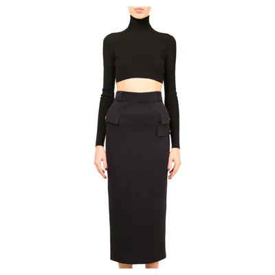 Pre-owned Versace Gianni  Navy Blue Wool Medusa High Waisted Straight Pencil Midi Skirt