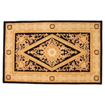 Pre-owned Versace Gianni , Neoclassic Game Black Rug Hand Knotted Wool Rug 5'7 X 7'10