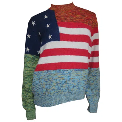 Pre-owned Versace Gianni  New Vintage Cashmere Colorblock American Flag Sweater In Gray