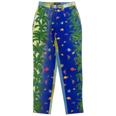 Pre-owned Versace Gianni  Ocean Print Jeans In Blue