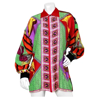 Pre-owned Versace Gianni  Opera Multicolor Silk Print Button-up Shirt Circa 1980s In Pink