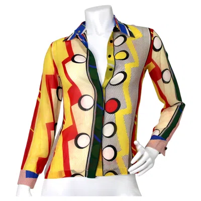 Pre-owned Versace Gianni  Pop Art Print Button-up Blouse Circa 1990s In Sand