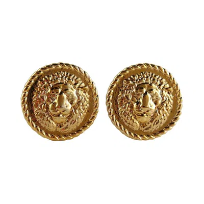 Pre-owned Versace Gianni  Profumi Vintage Gold Toned Lion Head Clip-on Earrings In Brown