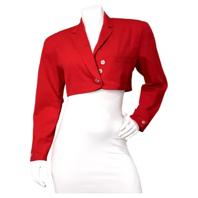 Pre-owned Versace Gianni  Red Cropped Blazer Jacket With Shoulder Pads Circa 1980s