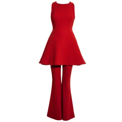 Pre-owned Versace Gianni  Red Wool Crepe Bell Bottom Pant Suit, Ss 1993