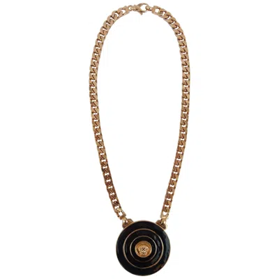 Pre-owned Versace Gianni  Rose Gold And Black Enamel Chain Medallion Necklace In Red