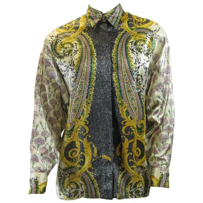 Pre-owned Versace Gianni  Silk Floral Motif Print Blouse In Brown