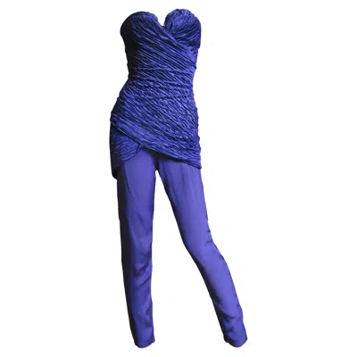 Pre-owned Versace Gianni  Silk Strapless Jumpsuit 1980s In Purple
