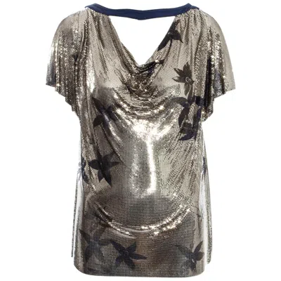 Pre-owned Versace Gianni  Silver Chainmail Evening Top With Floral Print, Fw 1983