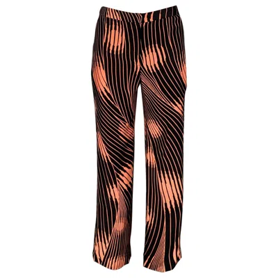 Pre-owned Versace Gianni  Size 4 Black Coral Abstract Flat Front Casual Pants In Red