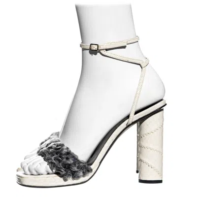 Pre-owned Versace Gianni  Snakeskin And Persian Lamb Platform Sandals, Fw 1999 In Gray
