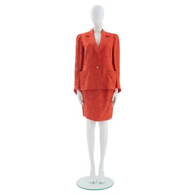 Pre-owned Versace Gianni  S/s 1991 Orange Silk Paisley Print Blazer And Skirt Set