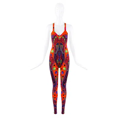 Pre-owned Versace Gianni  S/s 1991 Pop Art Baroque Print Swimsuit Bodysuit & Leggings Set In Sand