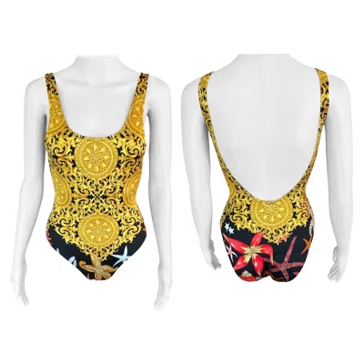 Pre-owned Versace Gianni  S/s 1992 Baroque Seashell Backless Bodysuit Swimwear Swimsuit In Sand