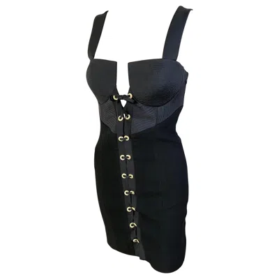 Pre-owned Versace Gianni  S/s 1992 Couture Bustier Corset Lace Up Black Mini Dress
