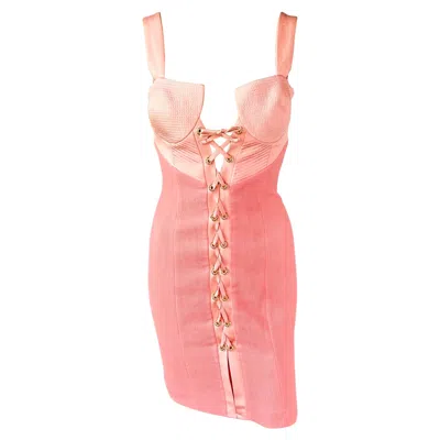 Pre-owned Versace Gianni  S/s 1992 Couture Bustier Corset Lace Up Mini Dress In Pink