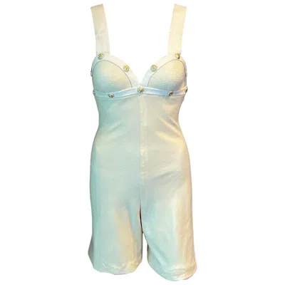 Pre-owned Versace Gianni  S/s 1992 Runway Vintage Bustier Embellished Ivory Romper Jumpsuit In White