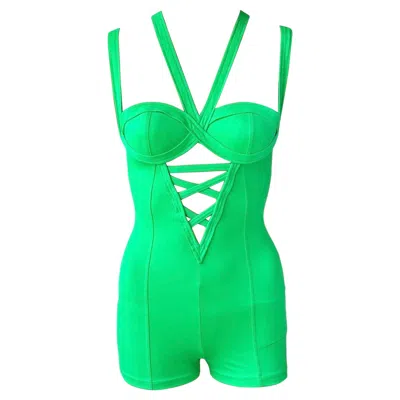 Pre-owned Versace Gianni  S/s 1993 Mare Vintage Bustier Cutout One-piece Romper Jumpsuit In Green