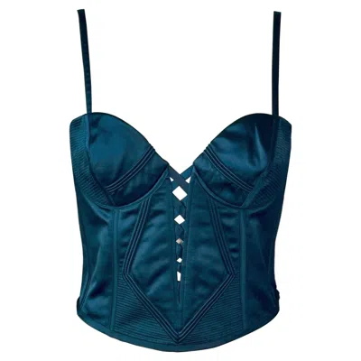 Pre-owned Versace Gianni  S/s 1995 Plunged Bustier Corset Bra Silk Black Crop Top