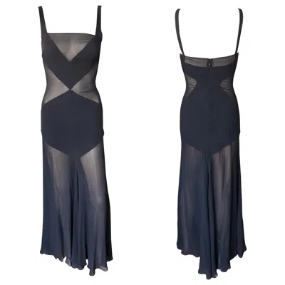 Pre-owned Versace Gianni  S/s 1995 Vintage Sheer Panels Silk Black Gown Evening Dress