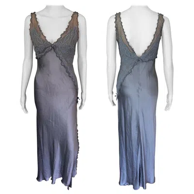 Pre-owned Versace Gianni  S/s 1997 Runway Vintage Satin Lace Embroidered Gown In Gray