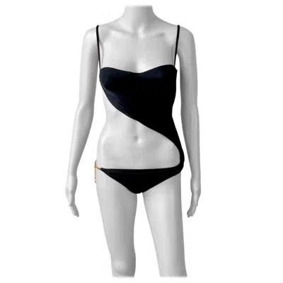 Pre-owned Versace Gianni  S/s 2000 Runway Cutout Embellished One-piece Swimwear Swimsuit In Gray