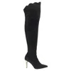 Versace Gianni  Suede Scalloped Topline High Boot In Black