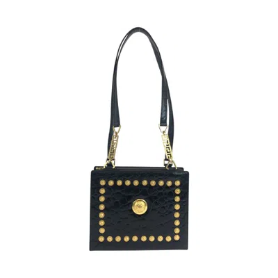 Versace Gianni  Sunburst Embossed Leather 2way Shoulder Bag In Black