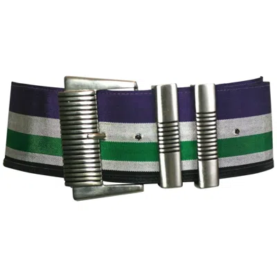 Pre-owned Versace Gianni  Super Wide Striped Belt In Black