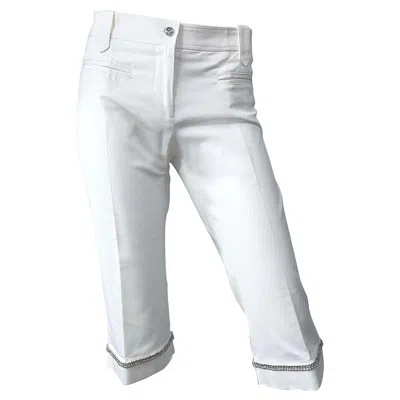 Pre-owned Versace Gianni  Sz 44 / 8 Spring Summer 2005 White Rhinestone Bermuda Capri Pants