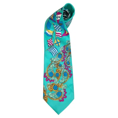 Pre-owned Versace Gianni  Tie With Vintage Flags From The 1990s In Blue