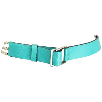 Pre-owned Versace Gianni  Turquoise With Three Strand Silver Toned Hardware Chain Belt In Blue
